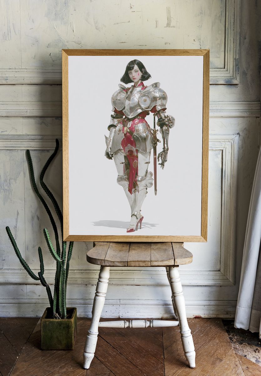 Armored Cyberpunk Woman Illustration Poster. — room view 1