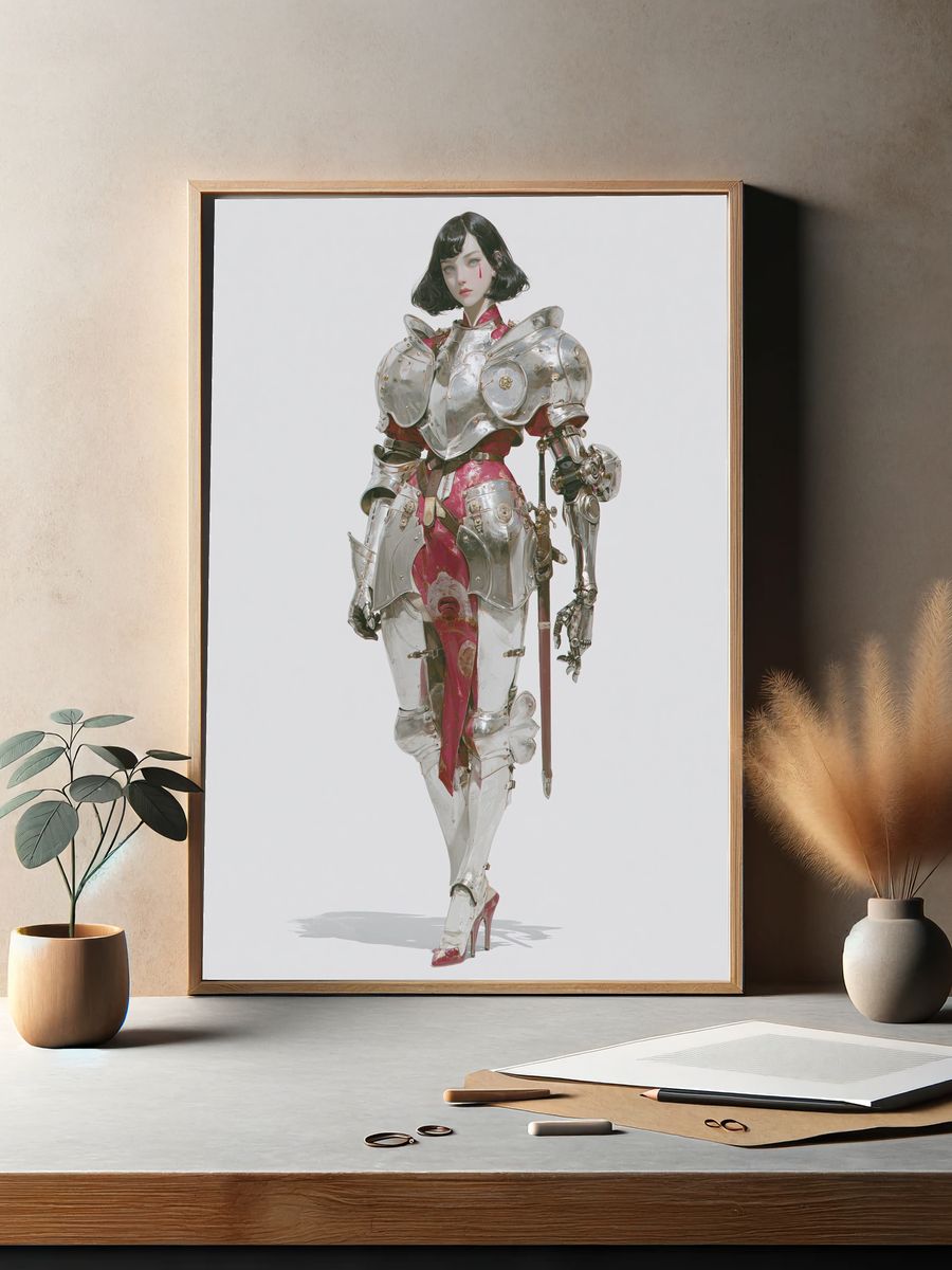 Armored Cyberpunk Woman Illustration Poster. — room view 2