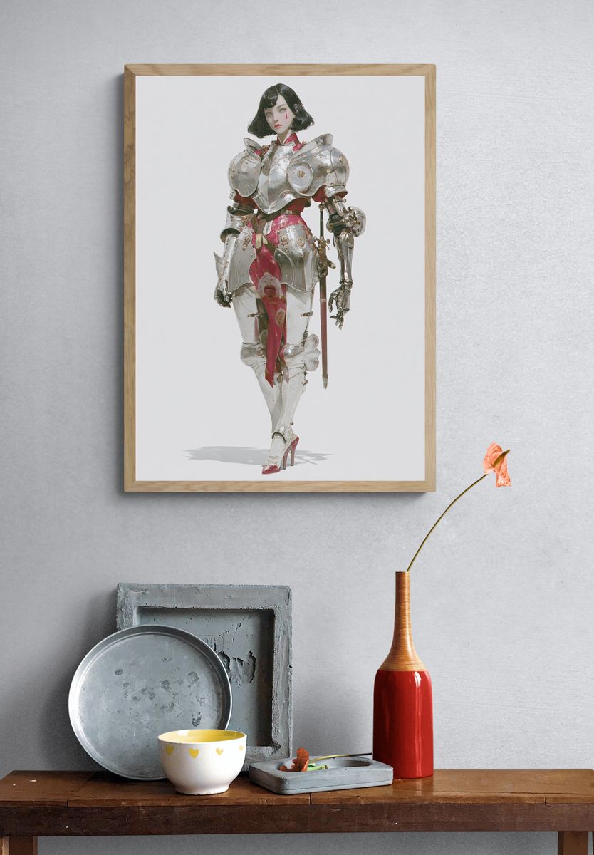 Armored Cyberpunk Woman Illustration Poster. — room view 3