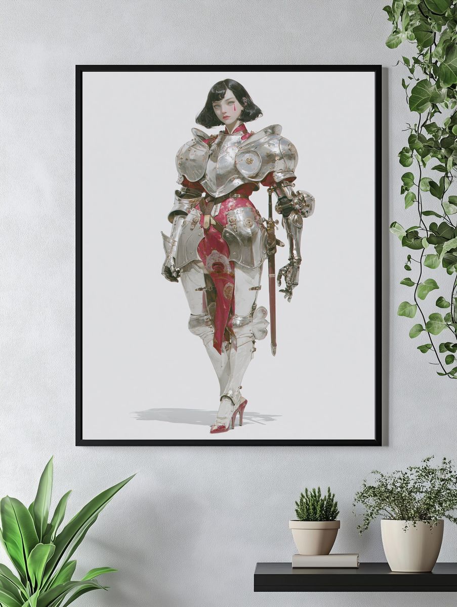 Armored Cyberpunk Woman Illustration Poster. — room view 4