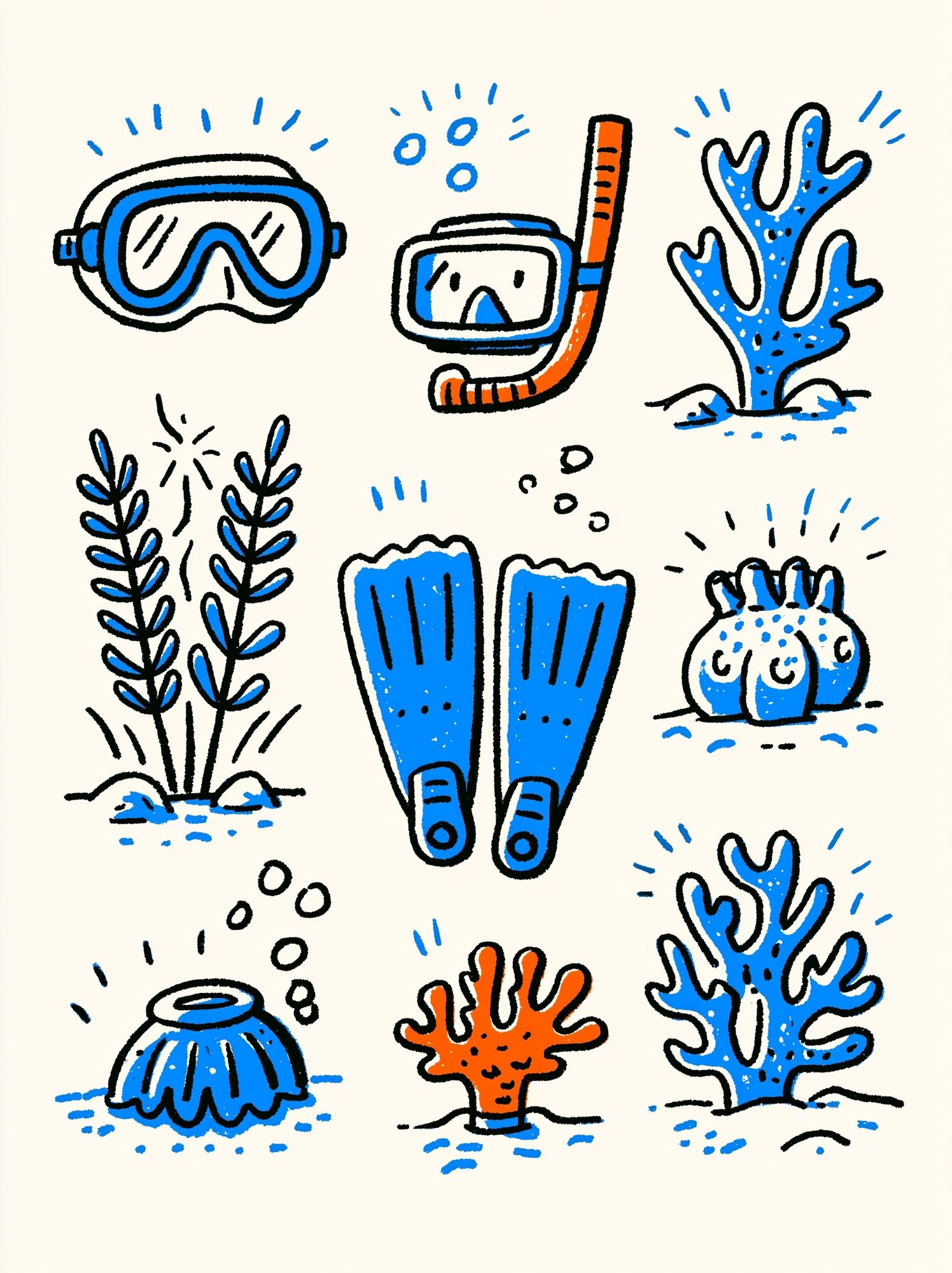 Snorkeling Doodles Illustration Poster. poster detail