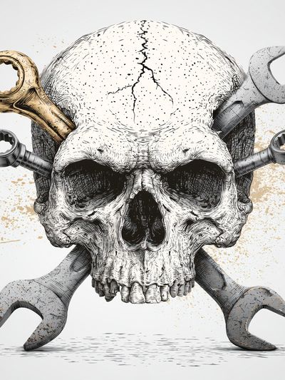 Skull and Wrenches Illustration Poster.