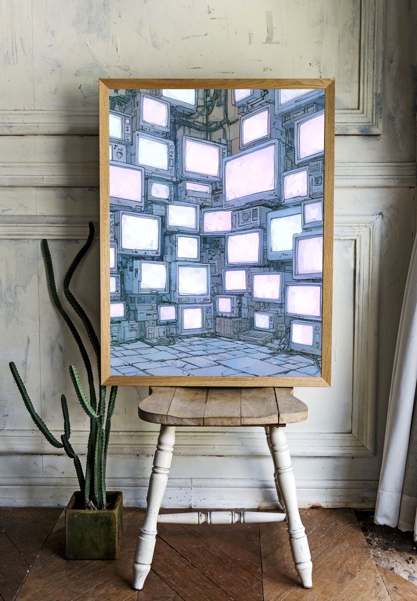Retro TV Wall Illustration Poster. — room view 1