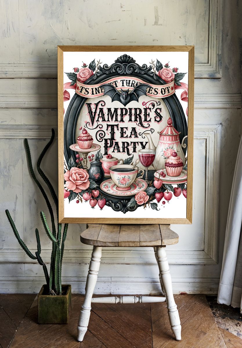 Vampire Tea Party Illustration Poster. room preview