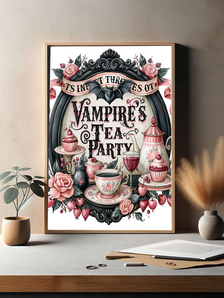 Vampire Tea Party Illustration Poster. — room view 2