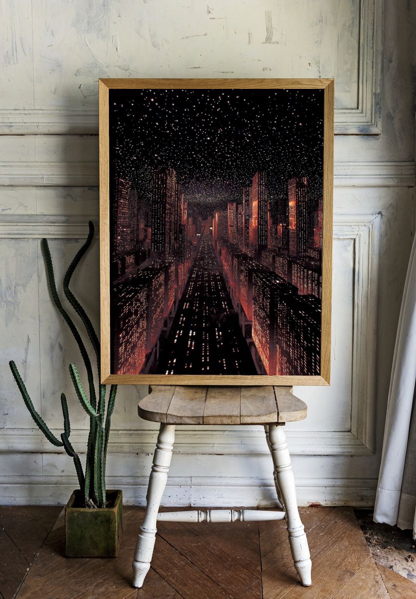 Futuristic City Skyline Night Poster. room preview
