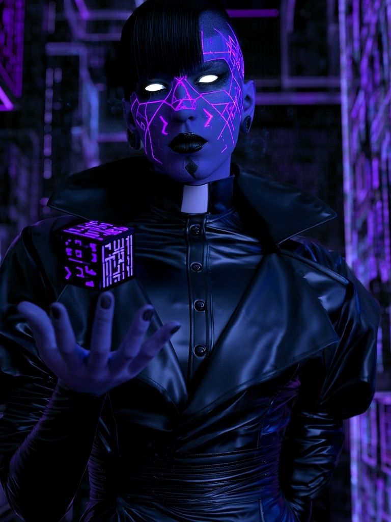 Cyberpunk Neon Portrait Print. poster detail