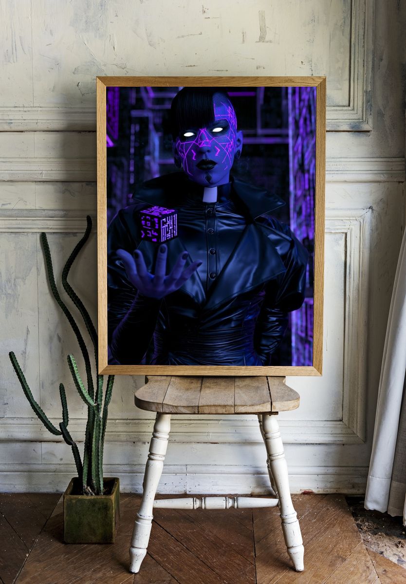 Cyberpunk Neon Portrait Print. — room view 1