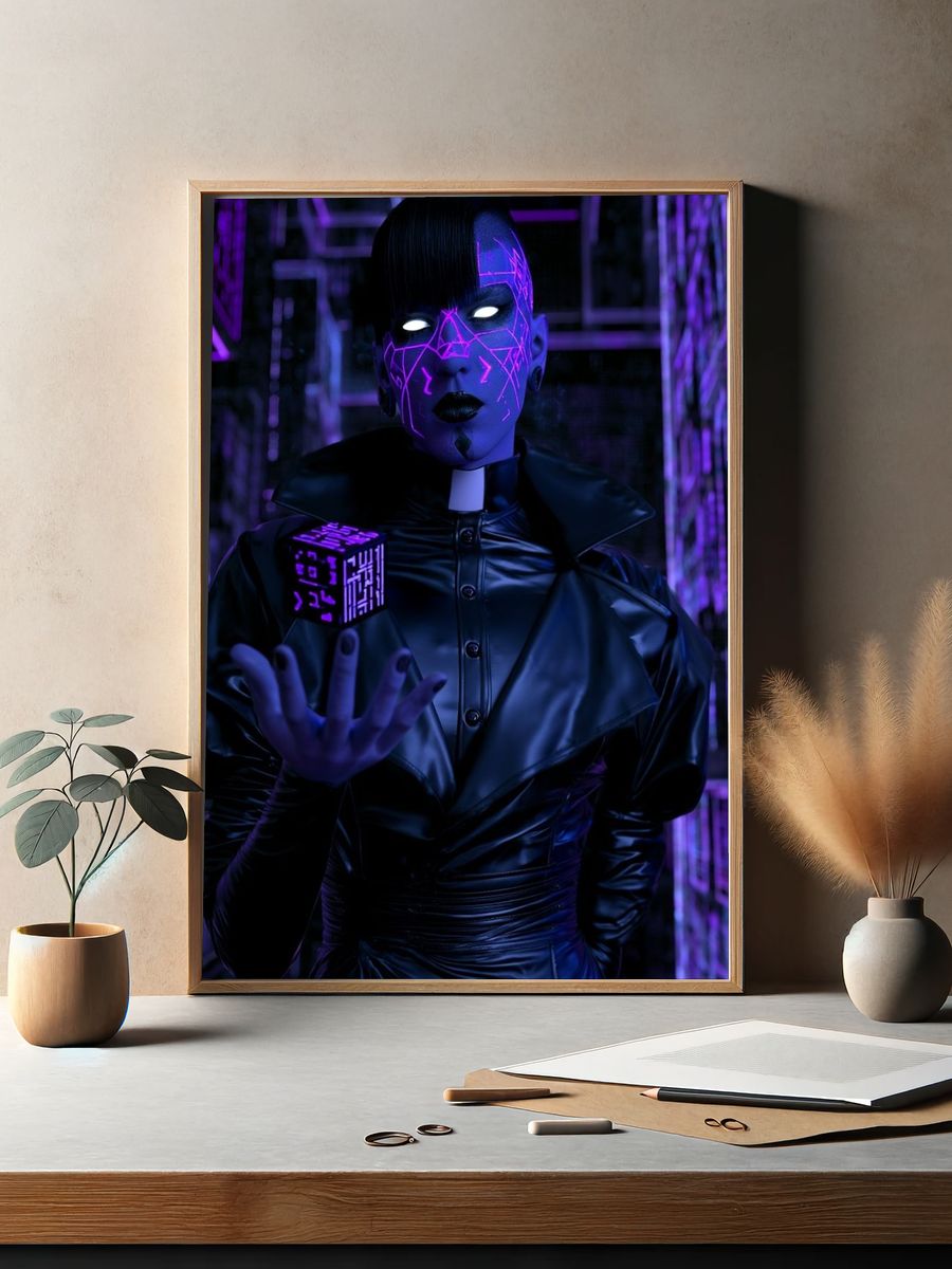 Cyberpunk Neon Portrait Print. — room view 2