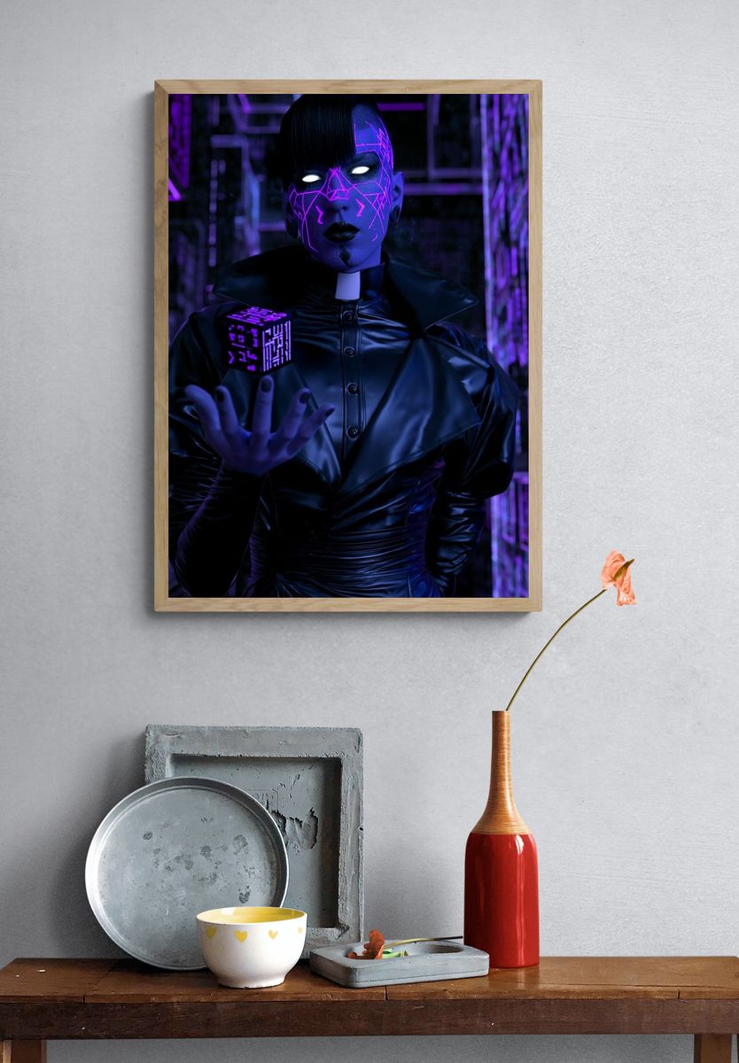 Cyberpunk Neon Portrait Print. — room view 3