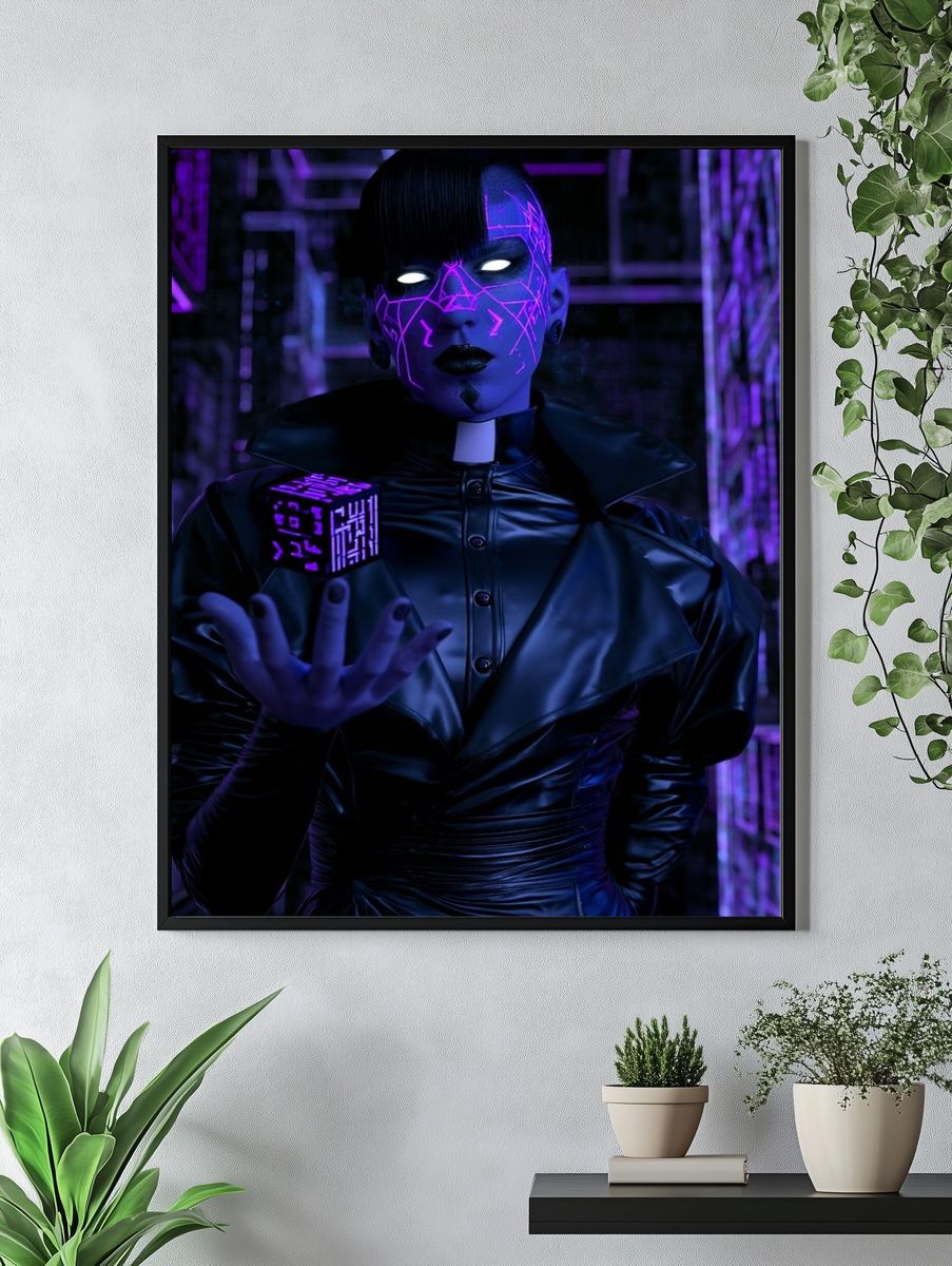Cyberpunk Neon Portrait Print. — room view 4