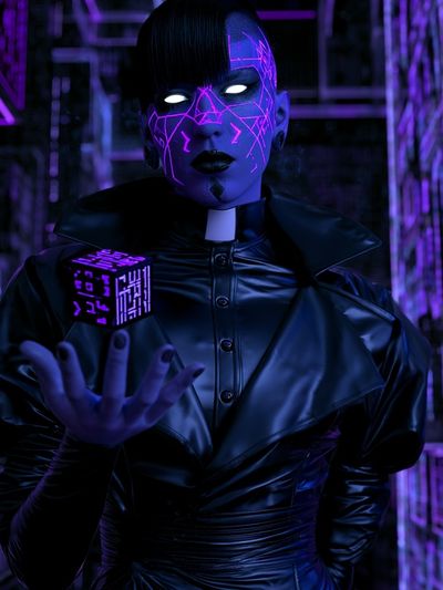 Cyberpunk Neon Portrait Print. poster