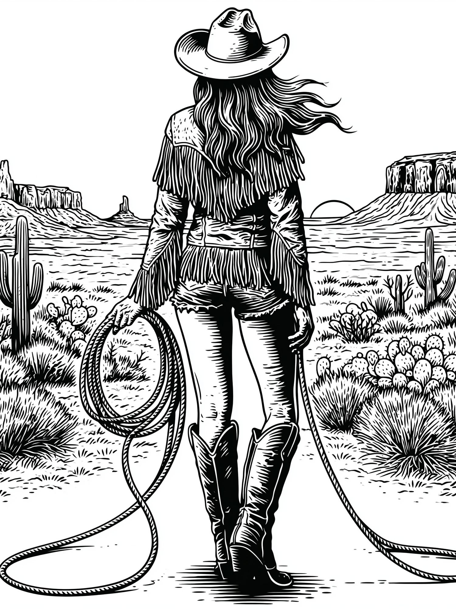 Cowgirl Desert Line Art Poster. poster detail