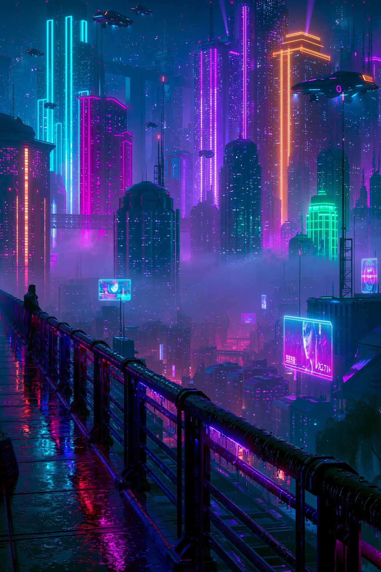 Neon Cyberpunk Cityscape Poster. poster detail