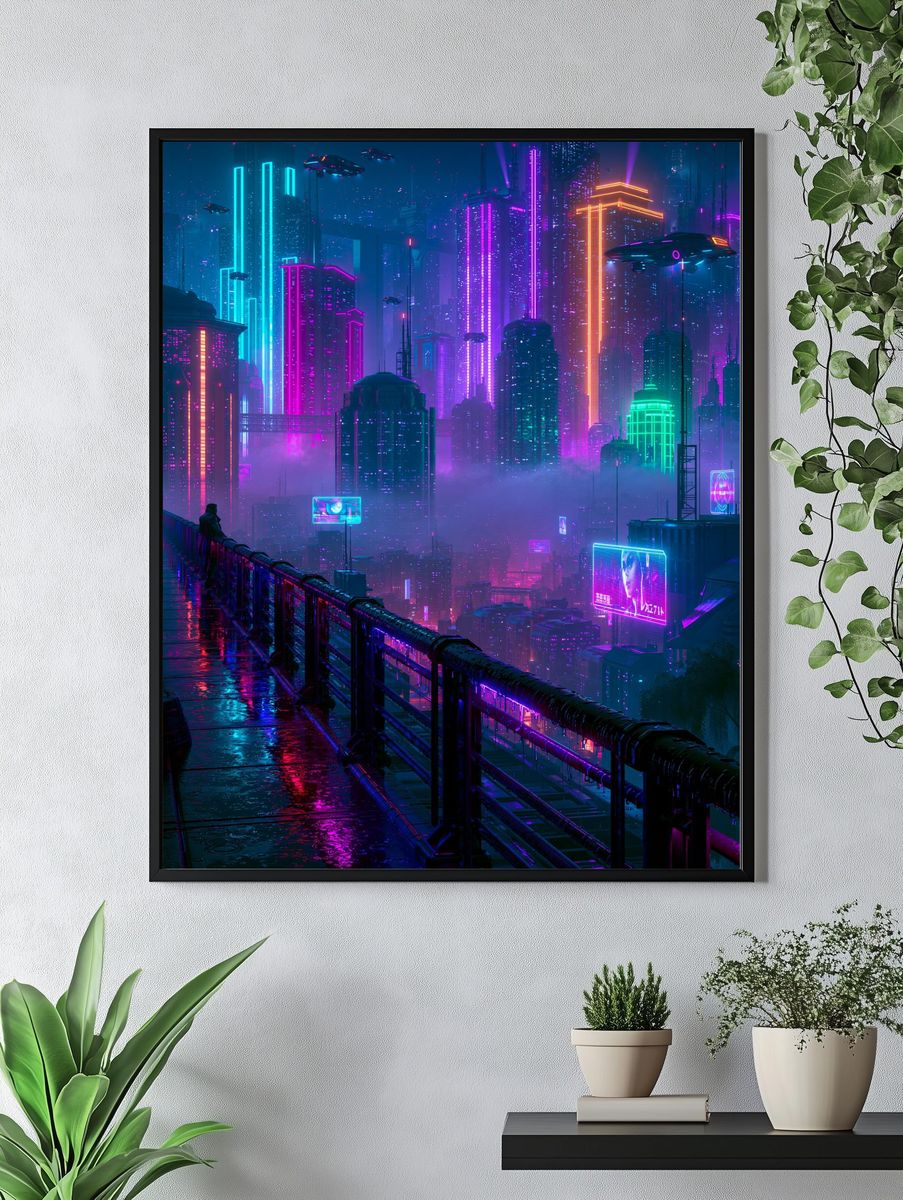 Neon Cyberpunk Cityscape Poster. — room view 4