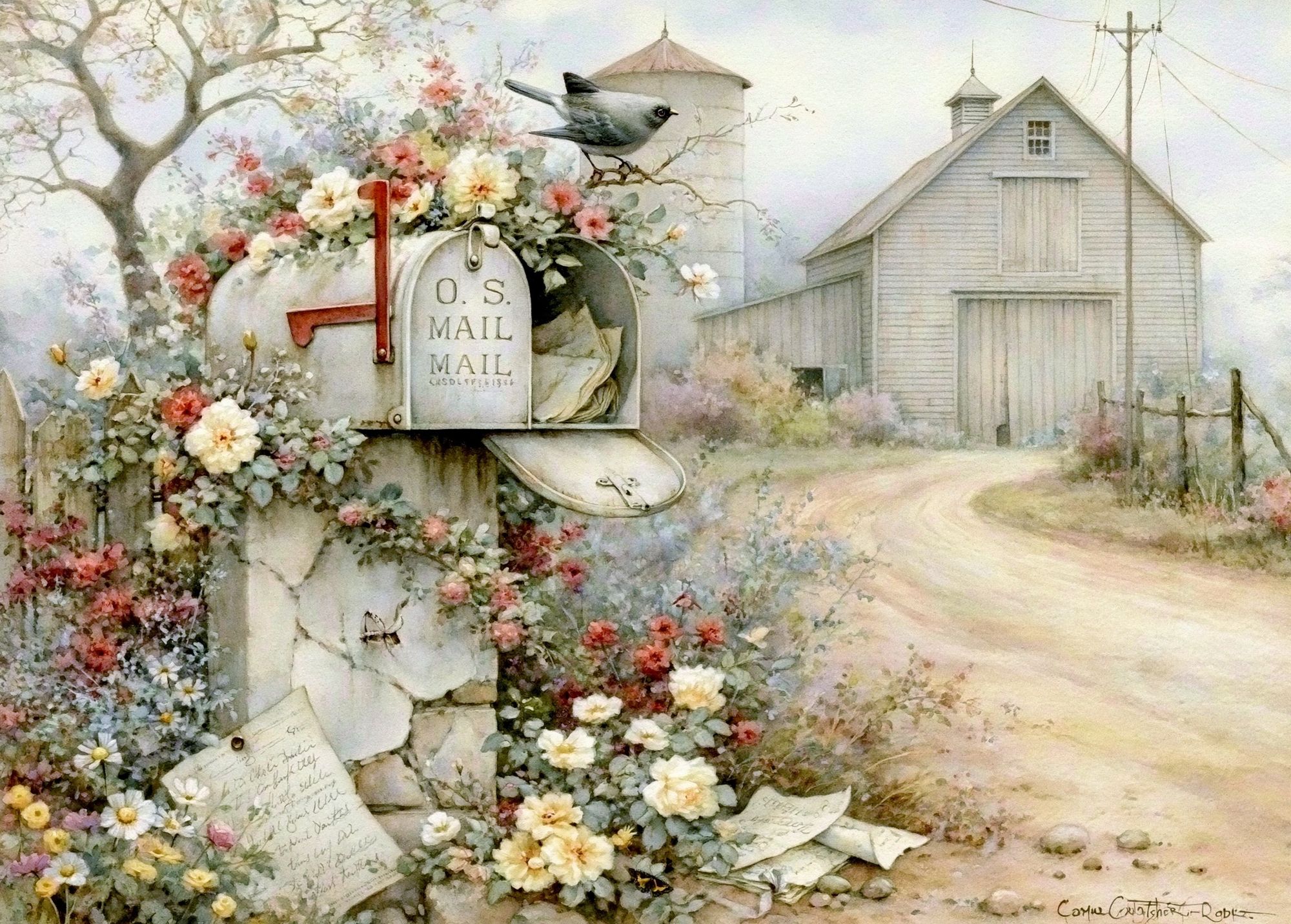 Country Mailbox Watercolor Print. poster — illustration art