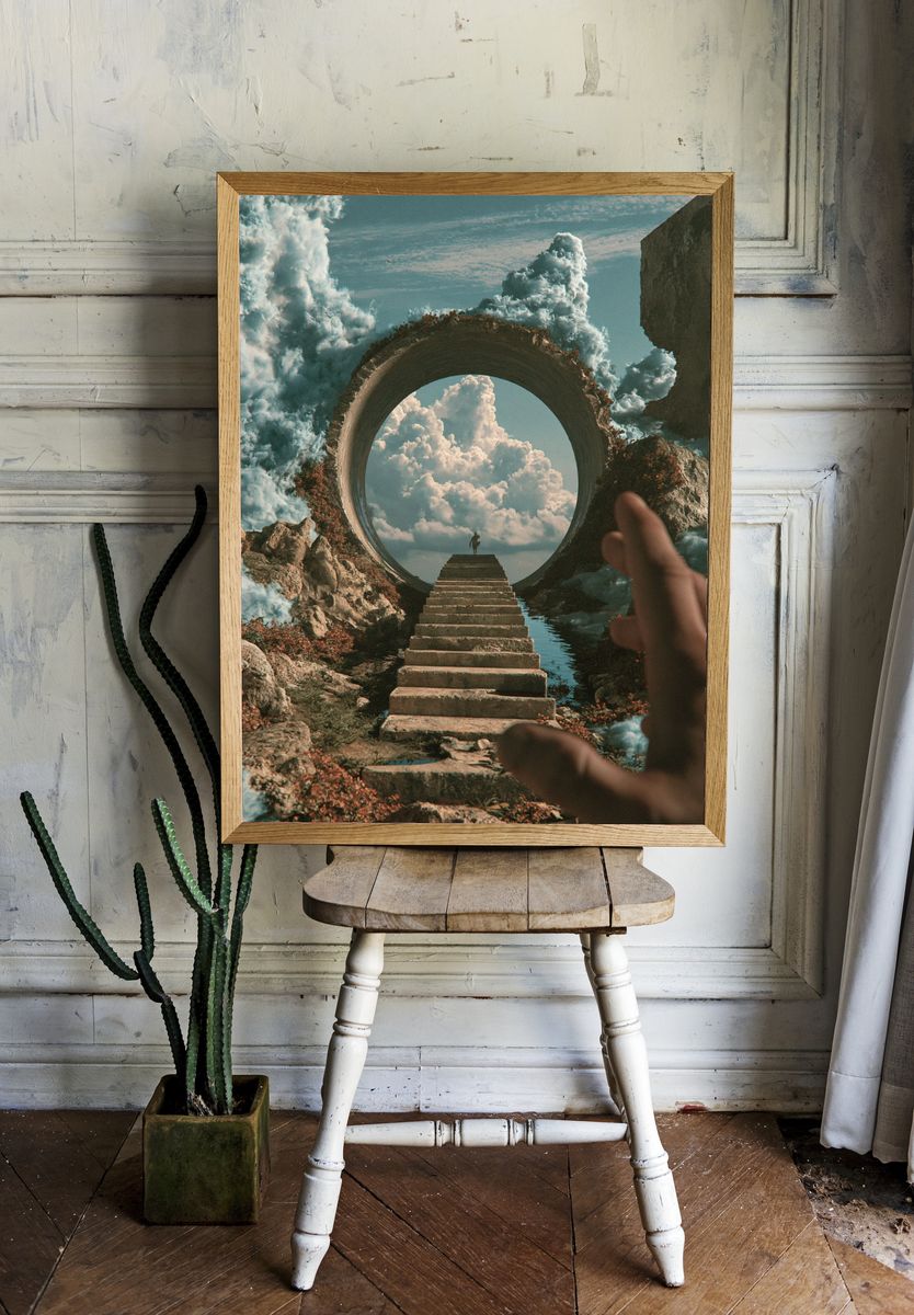 Surreal Portal Stairway Print. — room view 1