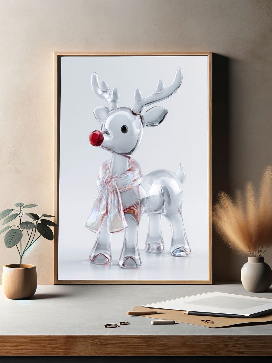 Glass Reindeer Illustration Poster. — room view 2