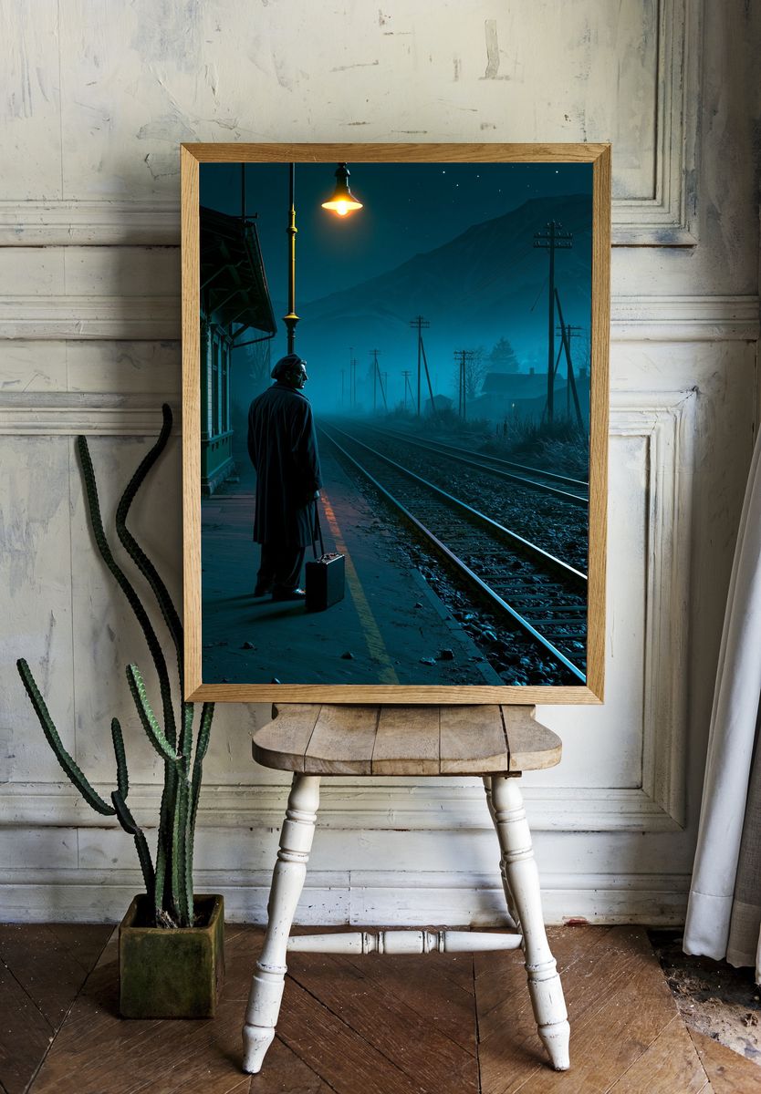 Midnight Train Station Noir Poster. room preview
