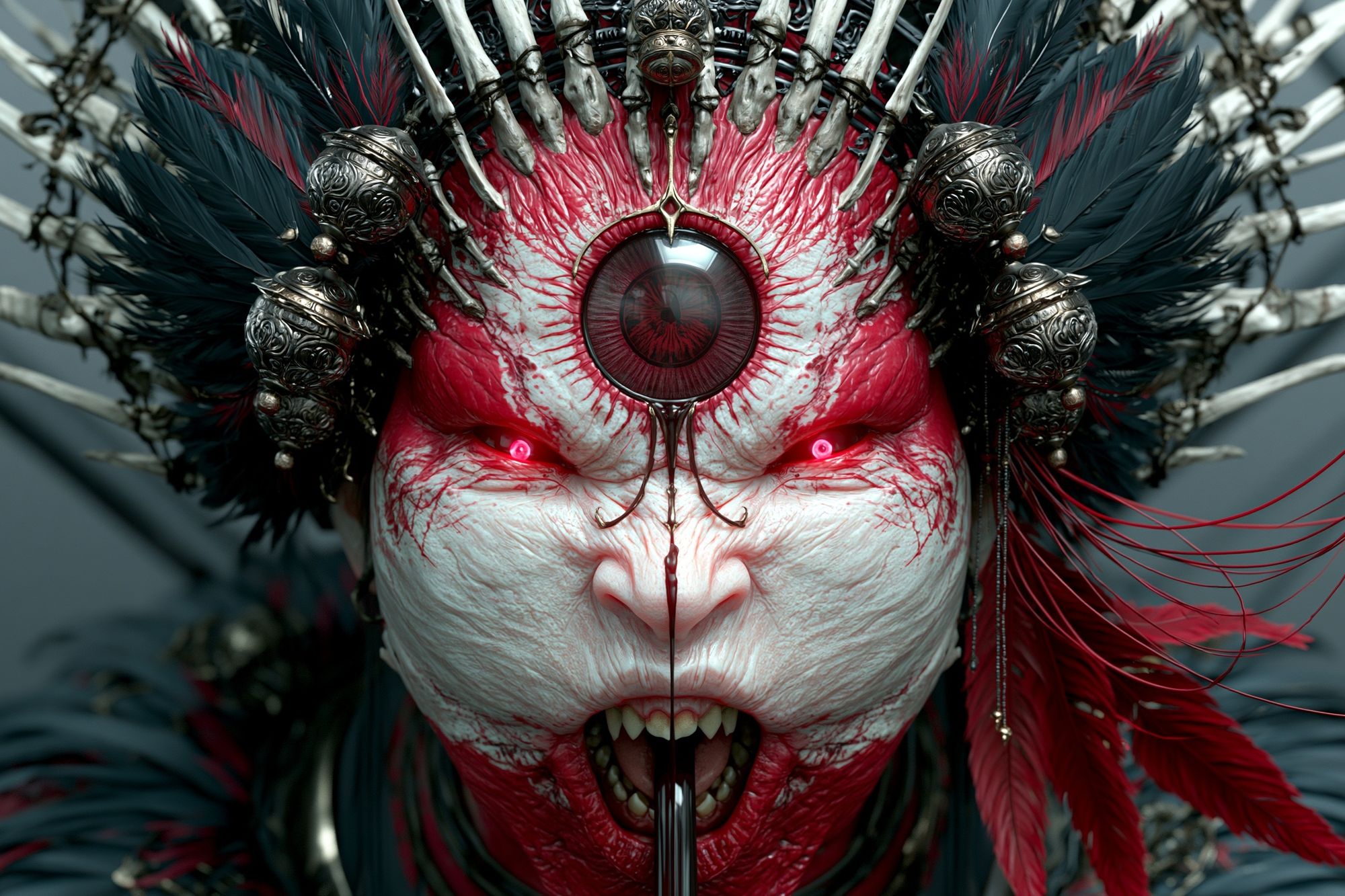 Crimson Ritual Mask Illustration Poster. poster — illustration art
