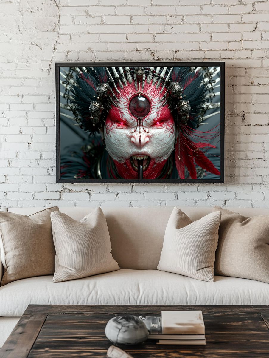 Crimson Ritual Mask Illustration Poster. room preview