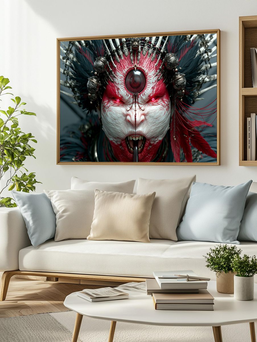 Crimson Ritual Mask Illustration Poster. — room view 2