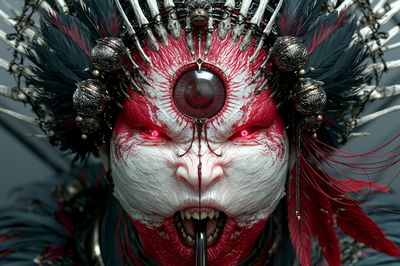 Crimson Ritual Mask Illustration Poster. poster