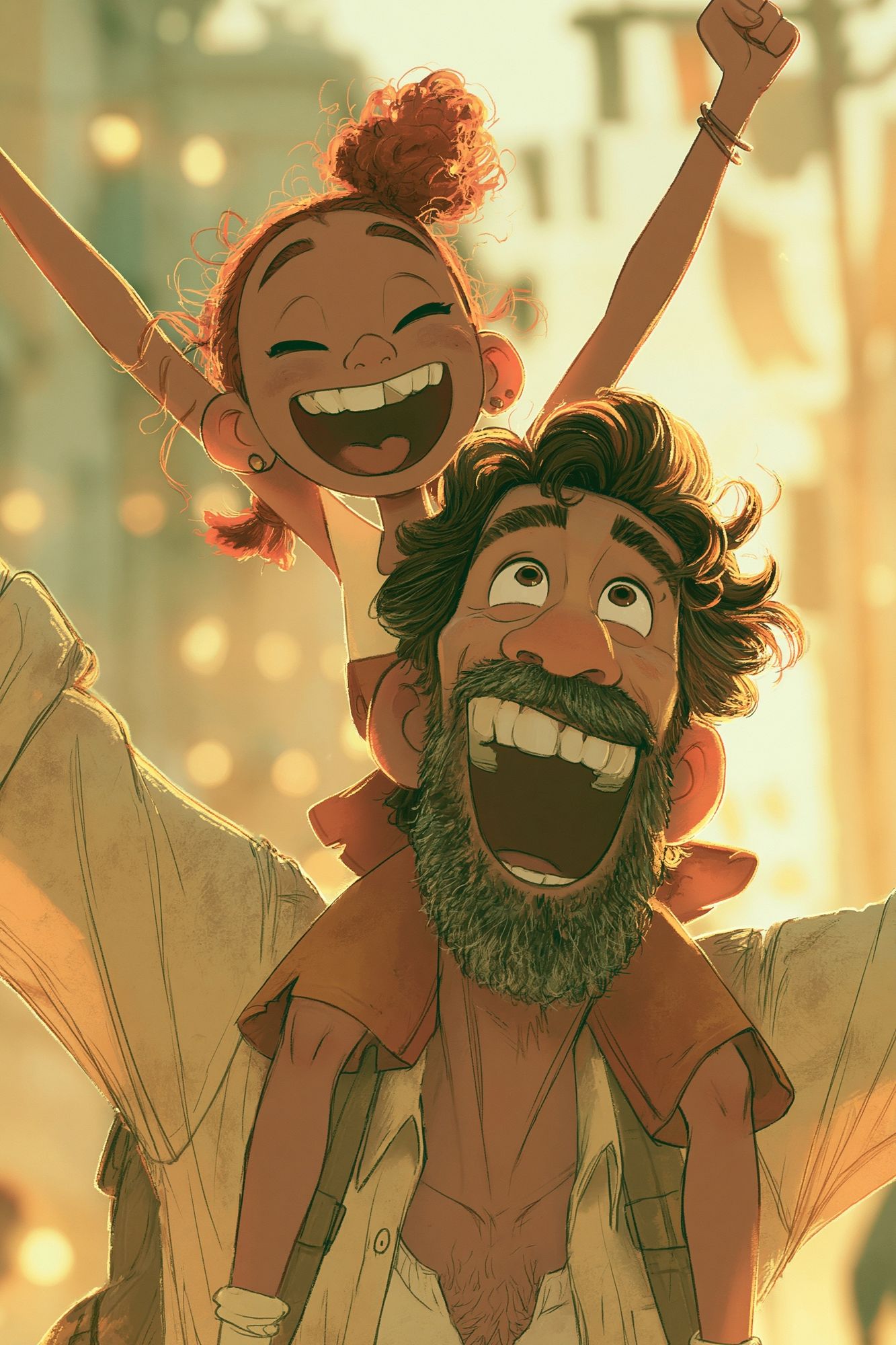 Joyful Father and Child Illustration Poster. poster — illustration art