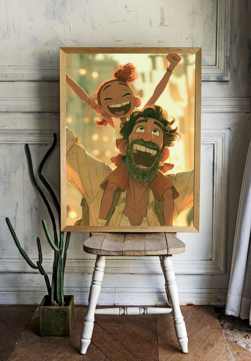 Joyful Father and Child Illustration Poster. — room view 1