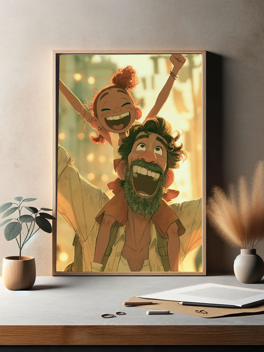 Joyful Father and Child Illustration Poster. — room view 2