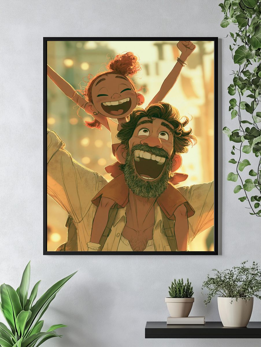Joyful Father and Child Illustration Poster. — room view 4