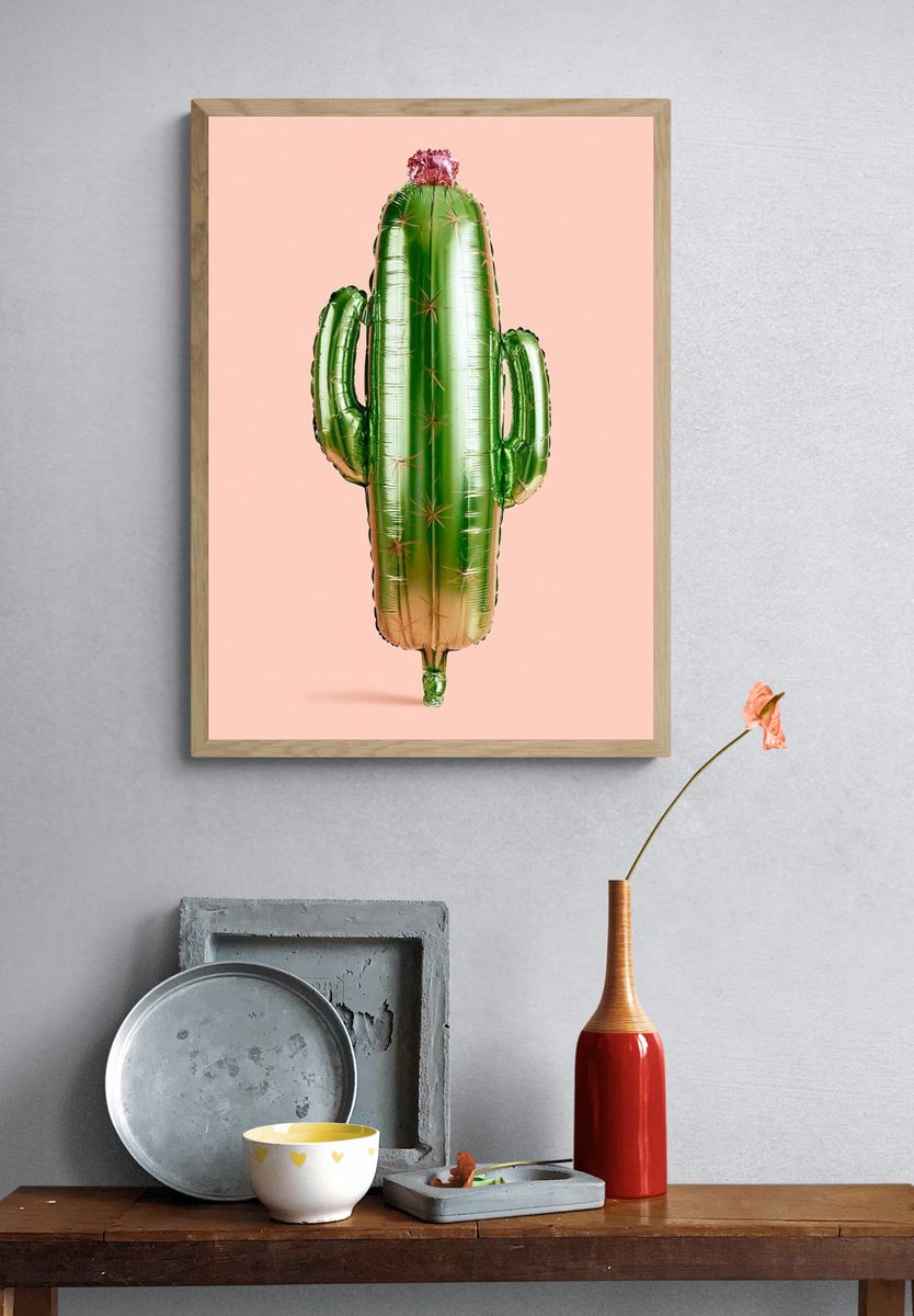 Cactus Balloon Illustration Poster. — room view 3