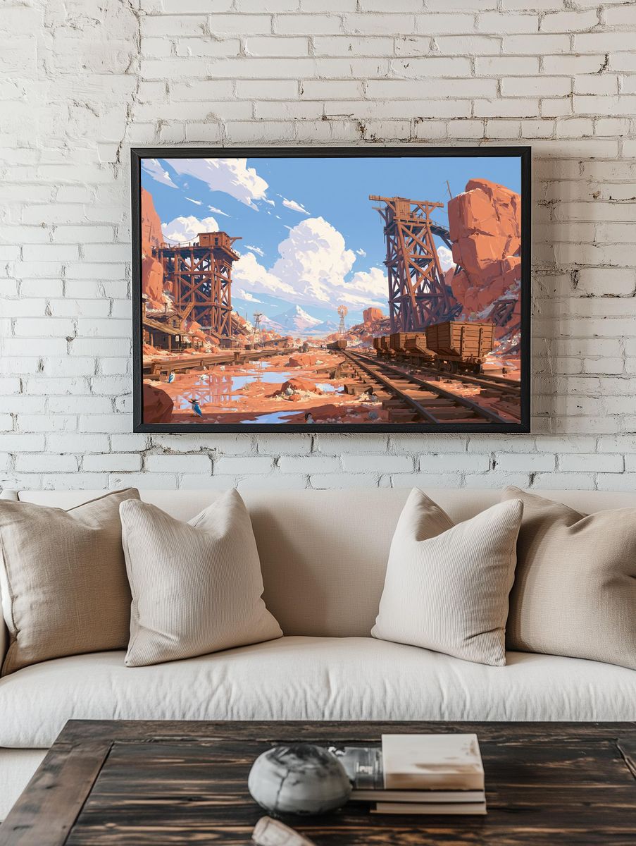 Desert Mine Landscape Illustration Poster. — room view 1