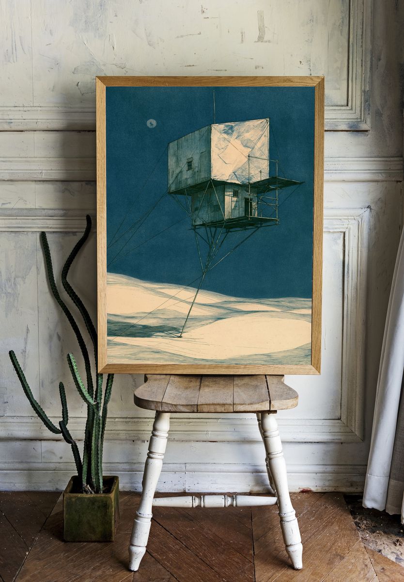 Surreal Desert Tower Illustration Poster. — room view 1
