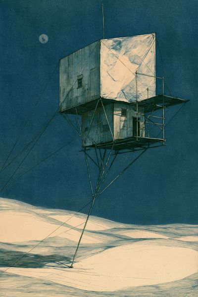 Surreal Desert Tower Illustration Poster. poster print