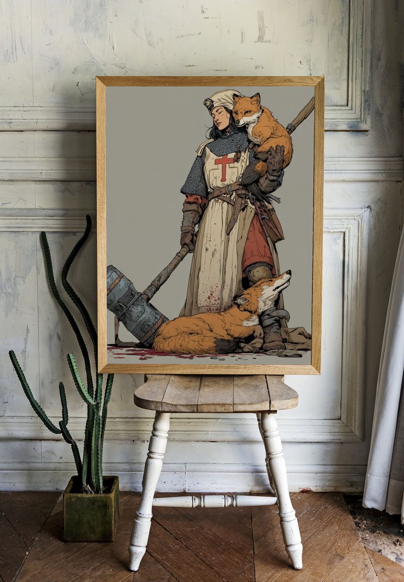 Knight and Fox Illustration Poster room preview