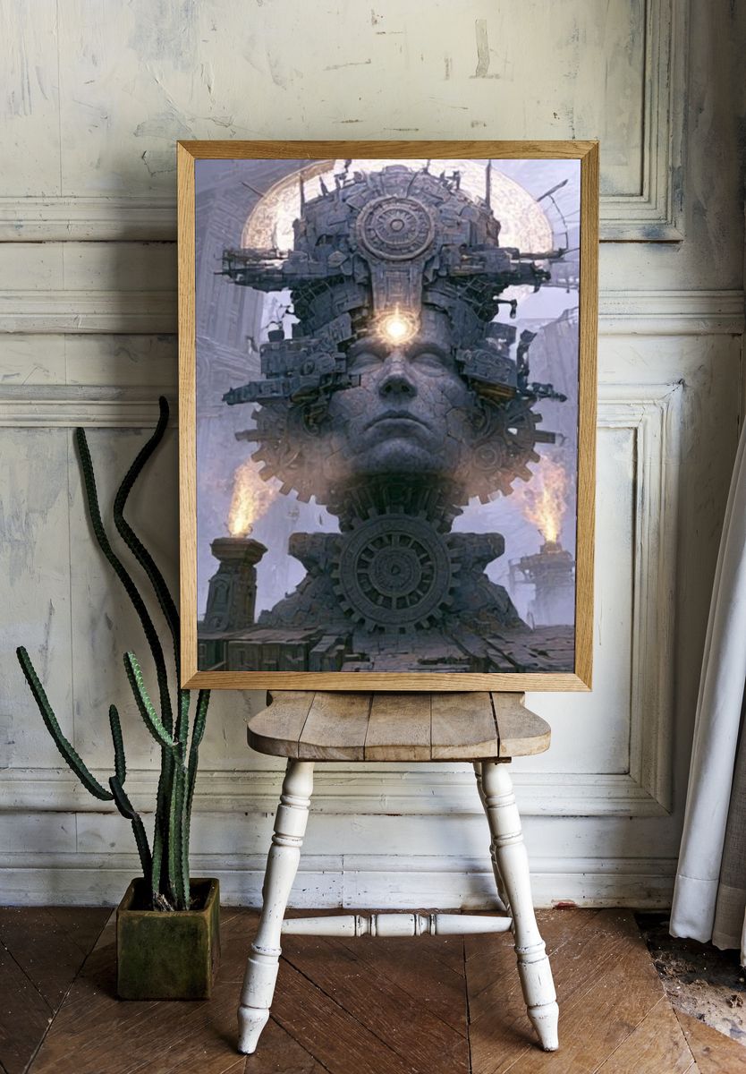 Steampunk Stone Face Poster. room preview