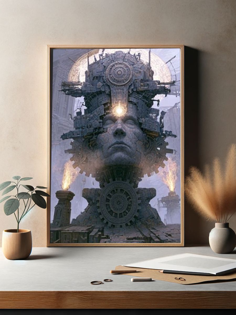 Steampunk Stone Face Poster. — room view 2