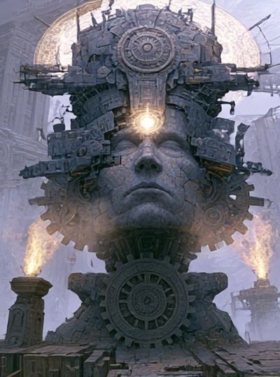 Steampunk Stone Face Poster.