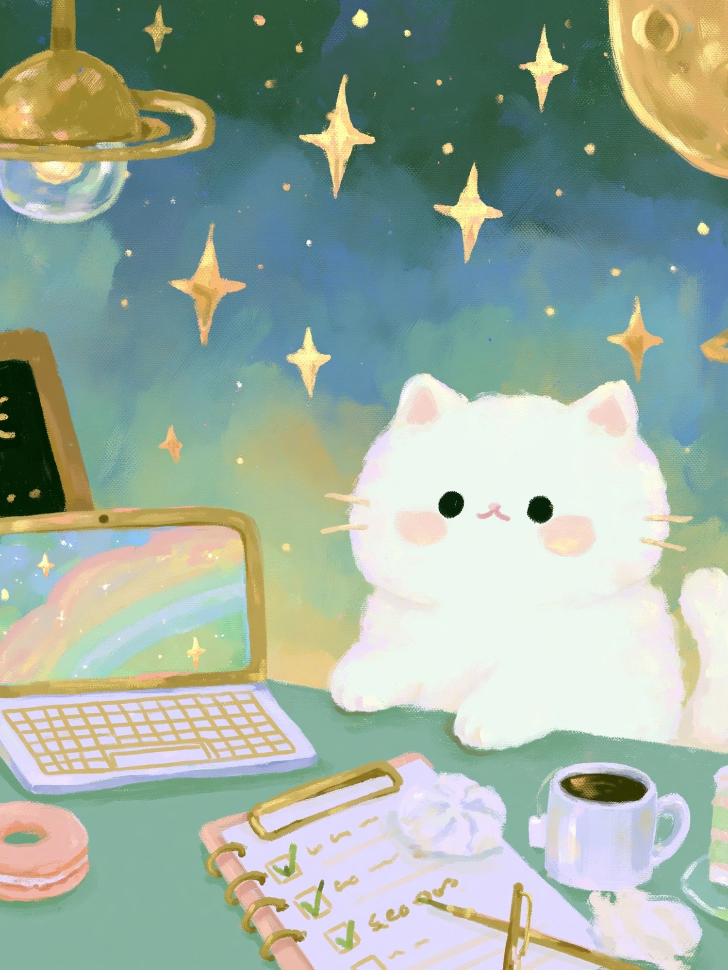 Kawaii Space Cat Illustration Poster. poster detail
