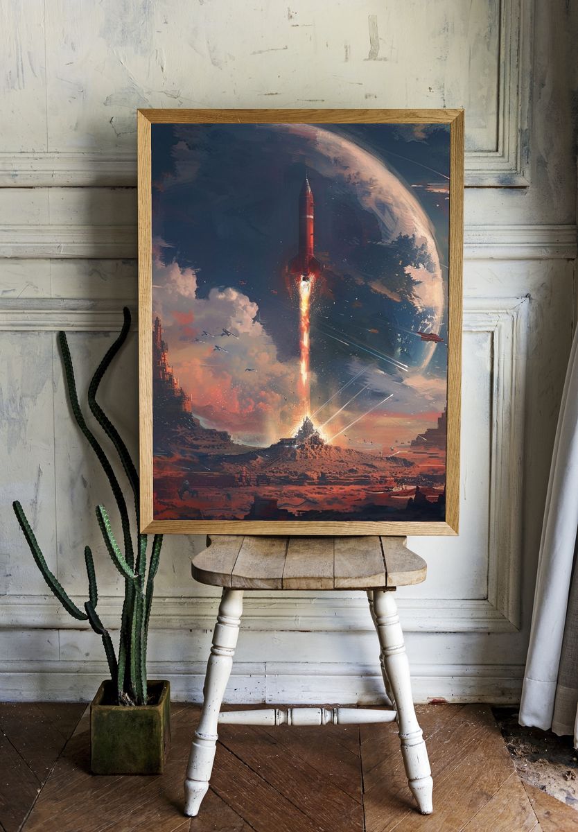 Rocket Launch on Alien World Print. room preview