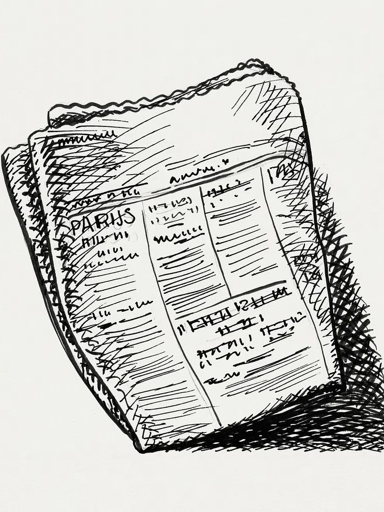 Paris Newspaper Sketch Print. poster — illustration art