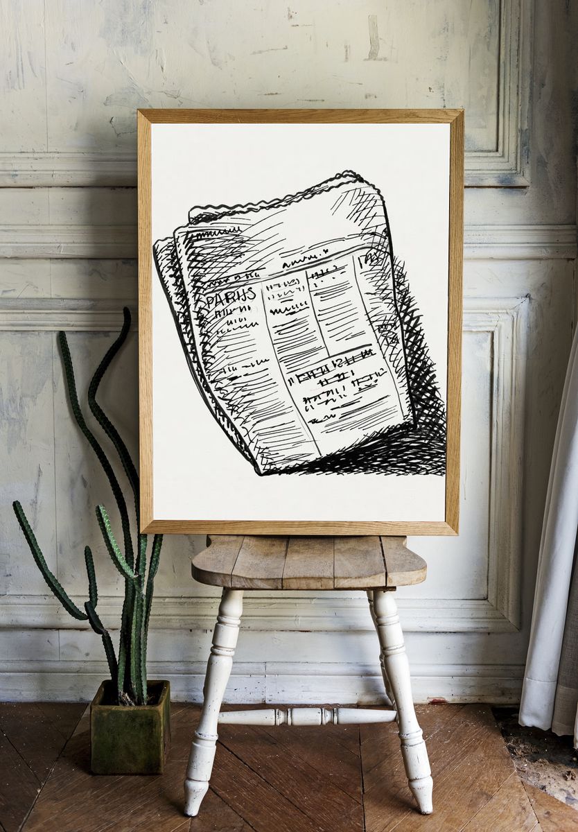 Paris Newspaper Sketch Print room preview