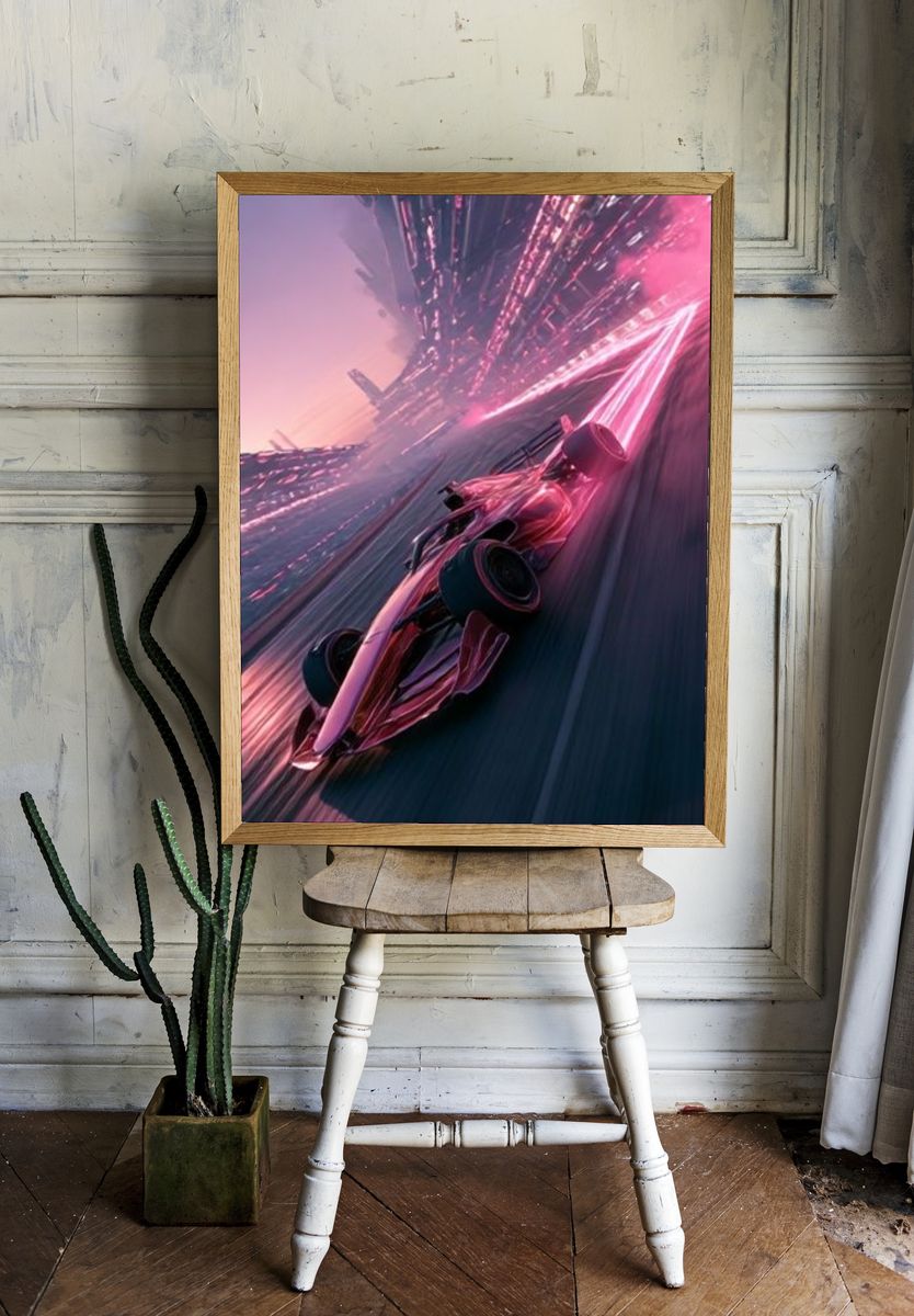 Neon Bunny in Rain Poster. — room view 1