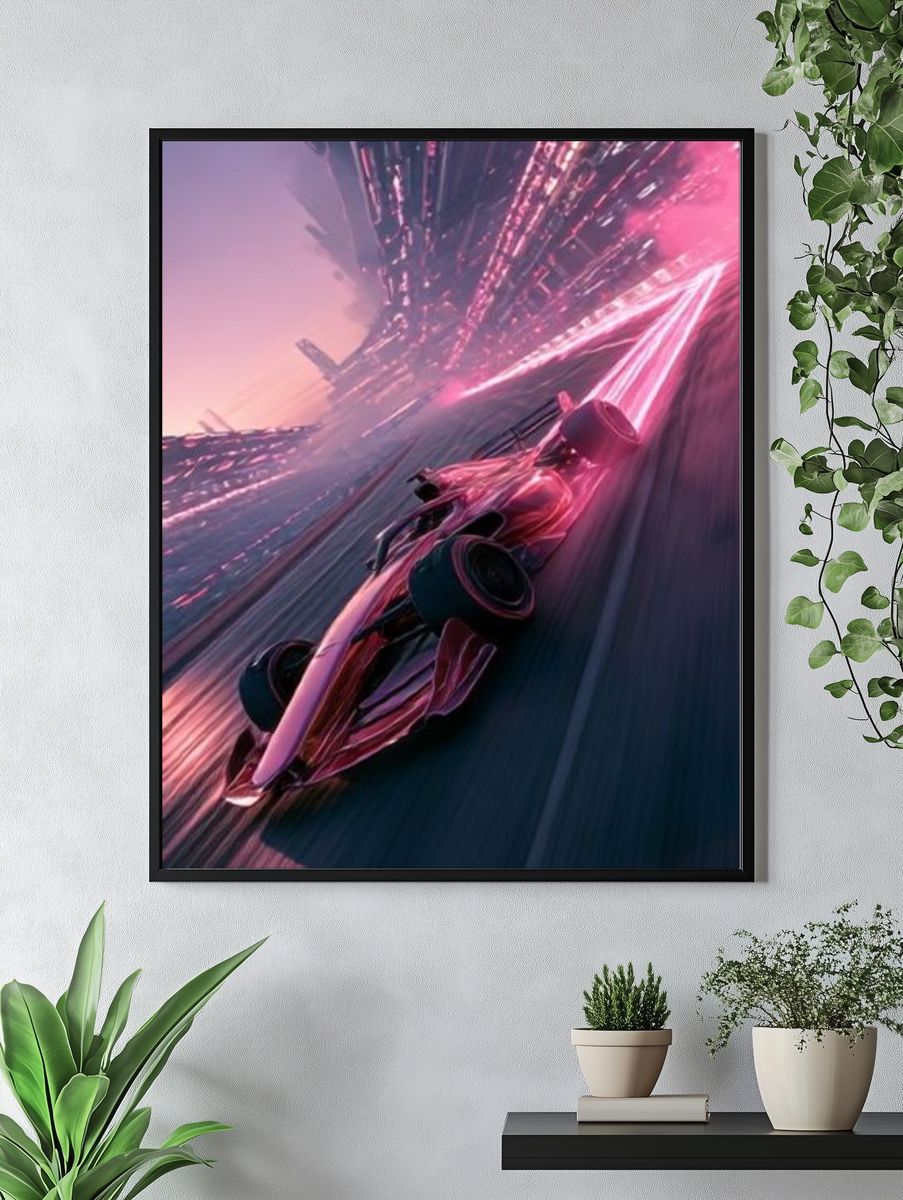 Neon Bunny in Rain Poster. — room view 4