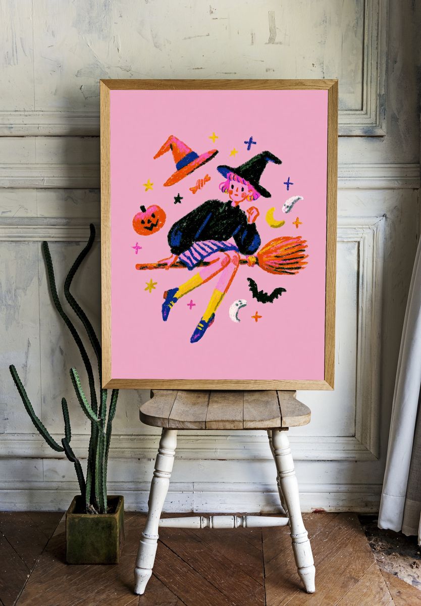 Witchy Girl Illustration Poster. — room view 1