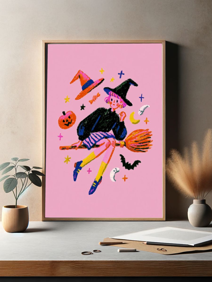 Witchy Girl Illustration Poster. — room view 2