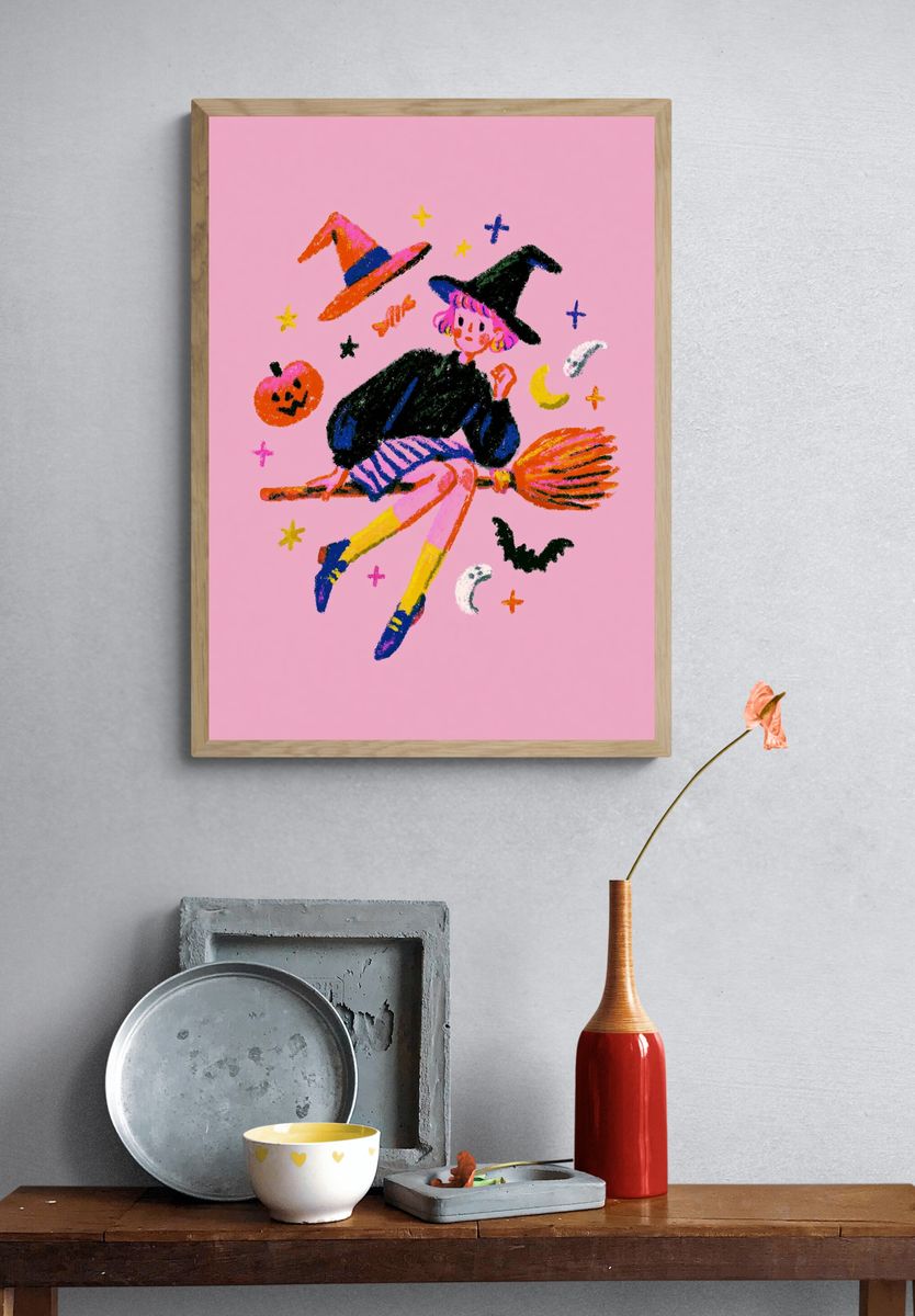 Witchy Girl Illustration Poster. — room view 3