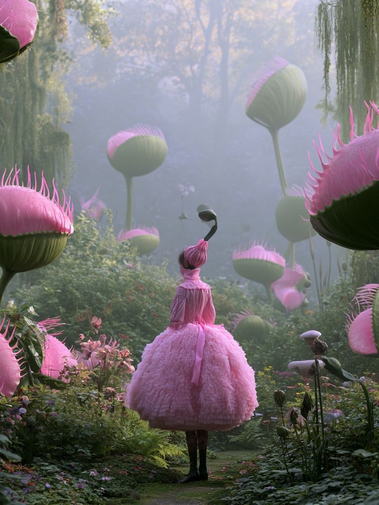 Surreal Pink Garden Illustration Poster. poster detail