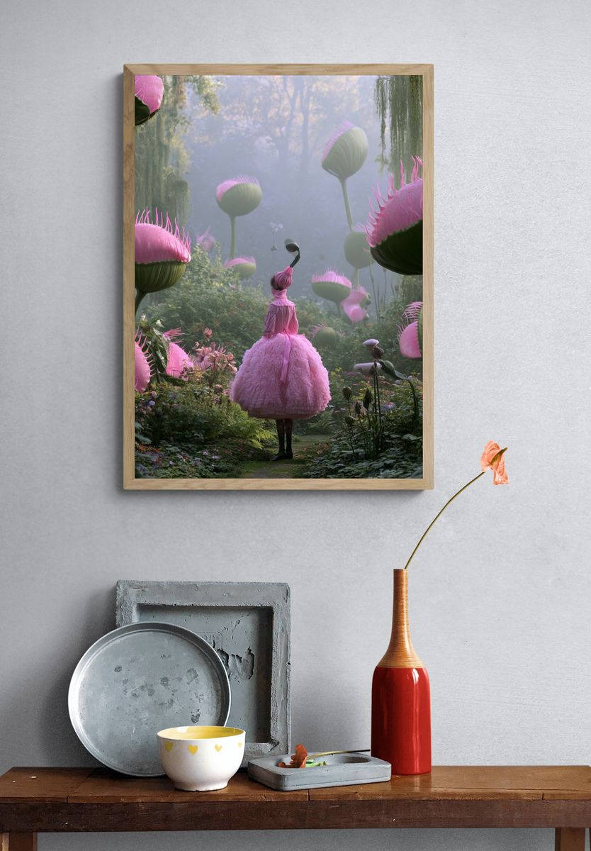 Surreal Pink Garden Illustration Poster. — room view 3
